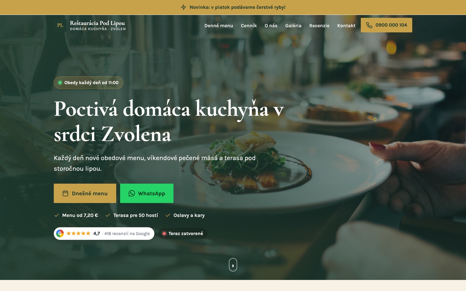 Restaurant website on a laptop