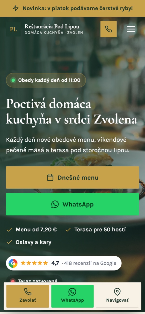 Restaurant website on a phone